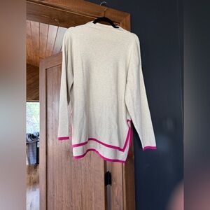 Crown & Ivy Cream Sweater with Pink Trim